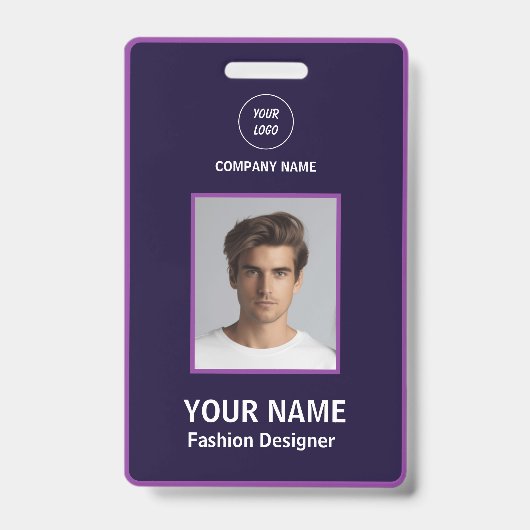 Persoonlijk paars en wit modern professioneel badge (Voorzijde)