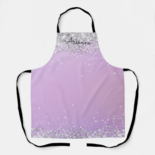Persoonlijk paars glitterschort met naam voor de k schort (Voorkant)