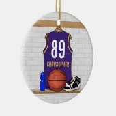 Persoonlijk Paars Gold Basketball Jersey Keramisch Ornament (Rechts)