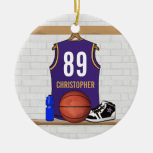 Persoonlijk Paars Gold Basketball Jersey Keramisch Ornament