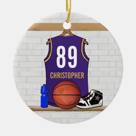 Persoonlijk Paars Gold Basketball Jersey Keramisch Ornament (Voorkant)