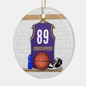 Persoonlijk Paars Gold Basketball Jersey Keramisch Ornament (Links)