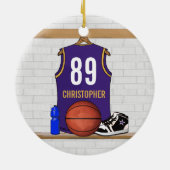 Persoonlijk Paars Gold Basketball Jersey Keramisch Ornament (Achterkant)