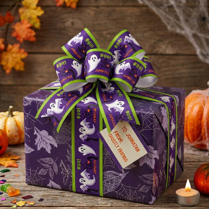 Persoonlijk Paars Groen Spook Halloween Grosgrain Lint