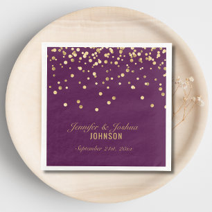 Persoonlijk PAARS PLUM Gold Confetti Wedding Servet