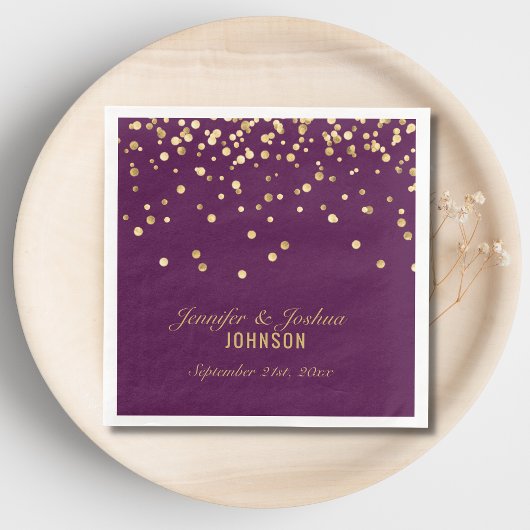 Persoonlijk PAARS PLUM Gold Confetti Wedding Servet