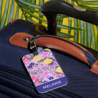 Persoonlijk Paars Vintage Bloemmotief Bagagelabel
