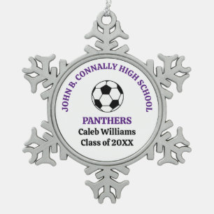 Persoonlijk Paars Voetbalteam Middelbare School Tin Sneeuwvlok Ornament