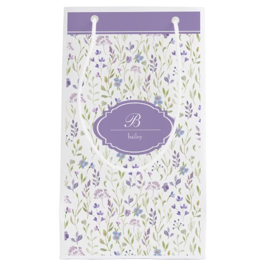 Persoonlijk Paars Wilde Bloem Monogram Klein Cadeauzakje (Voorkant)