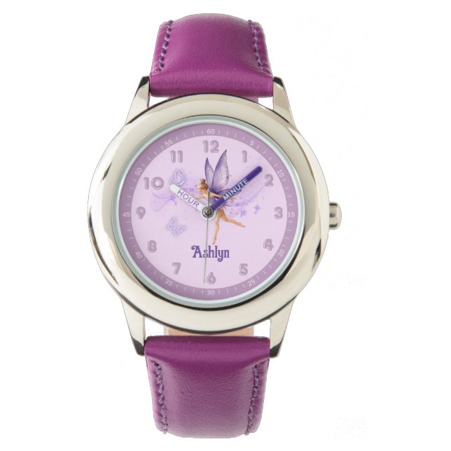 Persoonlijk paarse fee eerste leren kind meisje horloge (Voorkant)