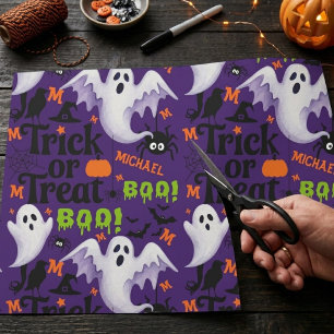 Persoonlijk Paarse Geest Kindernaam Monogram Cadeaupapier