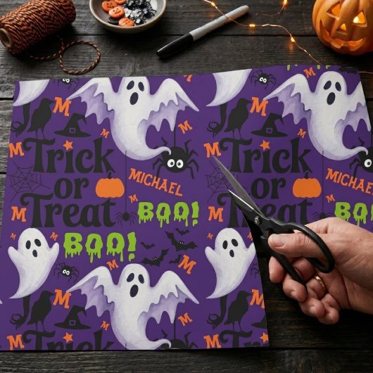 Persoonlijk Paarse Geest Kindernaam Monogram Cadeaupapier