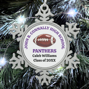 Persoonlijk Paarse Hoge School American Football S Tin Sneeuwvlok Ornament