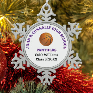 Persoonlijk Paarse Hoge School Basketbalspeler Tin Sneeuwvlok Ornament