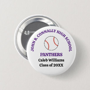 Persoonlijk Paarse Hoge School Honkbalspeler Ronde Button 5,7 Cm