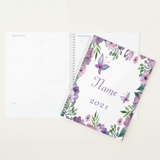 Persoonlijk paarse vlinder bloemenframe planner (Display)