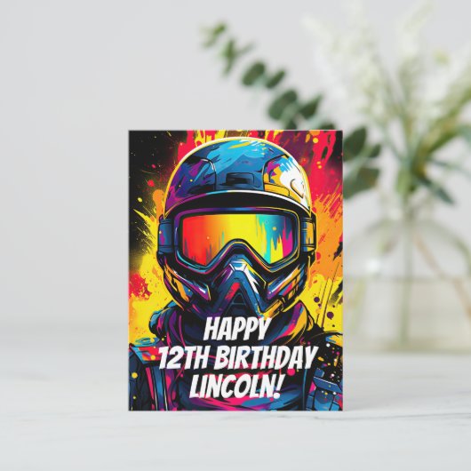 Persoonlijk Paintball Verjaardagsfeestje Briefkaart (Staand voorkant)