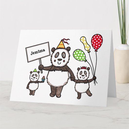Persoonlijk Panda Feestje Kinderverjaardag Kaart (Voorkant)