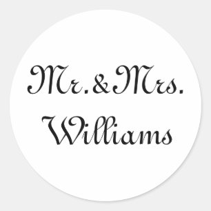 Persoonlijk, pas familienaam aan Mr. & Mrs Black Ronde Sticker
