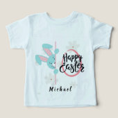Persoonlijk Pasen Blauwe Konijn T-Shirt (Design voorkant)