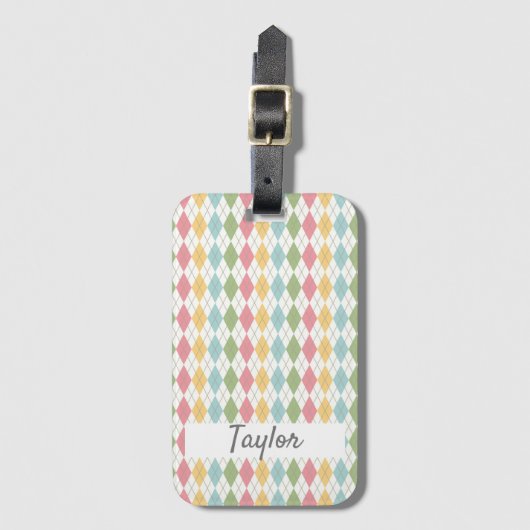 Persoonlijk Pastel Argyle Patroon Bagagelabel (Voorkant (verticaal))