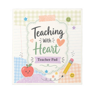 Persoonlijk Pastel Gingham Onderwijs Met Hart  Notitieblok