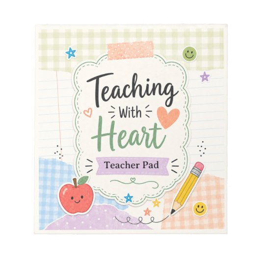 Persoonlijk Pastel Gingham Onderwijs Met Hart Notitieblok (Voorkant)