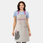 Persoonlijk Pastel Kawaii Kattengezicht Patroon Schort (Gedragen)