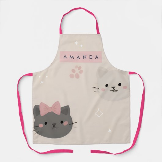 Persoonlijk Pastel Kawaii Kattengezicht Patroon Schort (Voorkant)