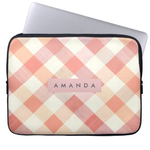 Persoonlijk Pastel Perzik Geruit Modern Laptop Sleeve