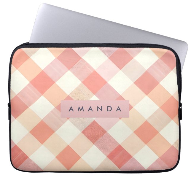 Persoonlijk Pastel Perzik Geruit Modern Laptop Sleeve (Voorkant)