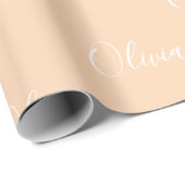 Persoonlijk Pastel Perzik Naam Schrift Cadeaupapier (Rol Hoek)