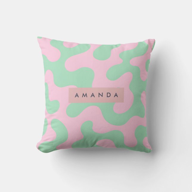 Persoonlijk Pastel Roze en Mintgroen Abstract Kussen (Voorkant)