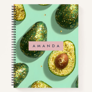 Persoonlijk Pastelkleurig Glitter Avocado Ontwerp Notitieboek
