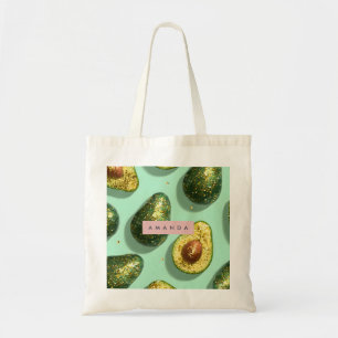 Persoonlijk Pastelkleurig Glitter Avocadontwerp Tote Bag