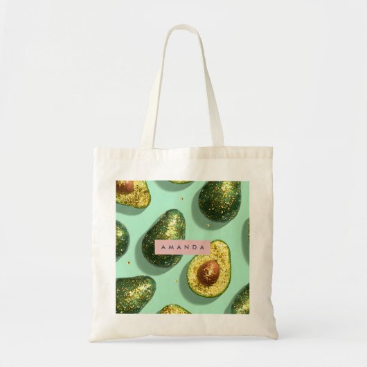 Persoonlijk Pastelkleurig Glitter Avocadontwerp Tote Bag (Voorkant)