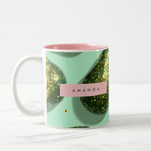 Persoonlijk Pastelkleurig Glitter Avocadontwerp Tweekleurige Koffiemok