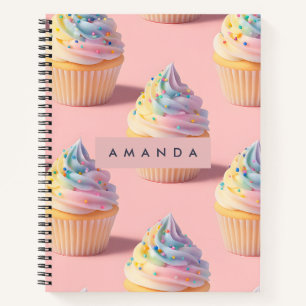 Persoonlijk Pastelkleurig Regenboog Cupcake Patroo Notitieboek