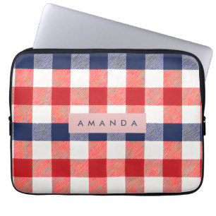 Persoonlijk Patriotisch Rood, Wit & Blauw Gingham Laptop Sleeve