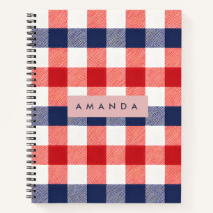 Persoonlijk Patriottisch Rood, Wit & Blauw Gingham Notitieboek