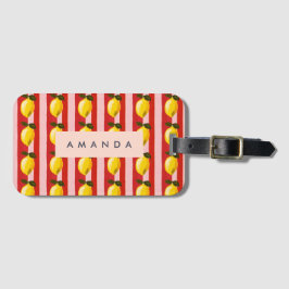 Persoonlijk patroon met citroengestreep gele citro bagagelabel