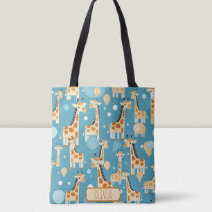 Persoonlijk patroon met cute giraffen tote bag