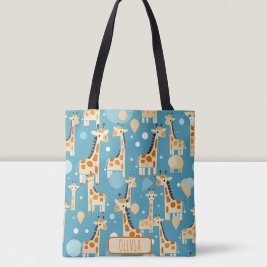 Persoonlijk patroon met cute giraffen tote bag