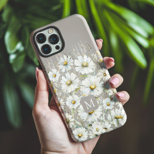 Persoonlijk patroon van wilde bloemen op beige iPhone 15 pro max hoesje