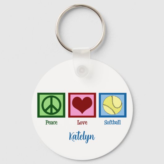 Persoonlijk Peace Love Softbal Speler Sleutelhanger (Voorkant)