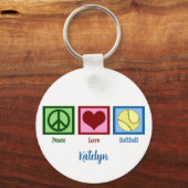 Persoonlijk Peace Love Softbal Speler Sleutelhanger (Voorkant)