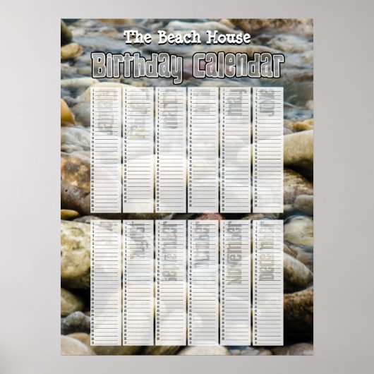 Persoonlijk Perpetual Beach Birthday Calendar Poster (Voorkant)
