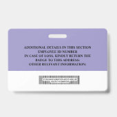 Persoonlijk personeels-ID-label - Naam, foto, stre Badge (Achterkant)