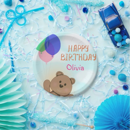 Persoonlijk, persoonlijk, jarig, Teddy beer Papieren Bordje (Feest)