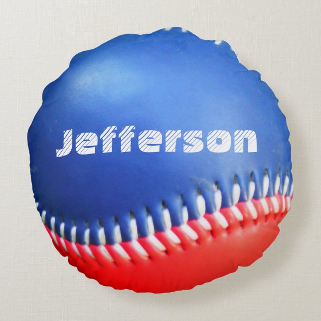 Persoonlijk Pillow Red White Blue Baseball Rond Kussen (Achterkant)